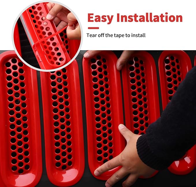 Mesh Grill Insert Grille Inserts Cover Fit for 2007-2018 Jeep Wrangler JK JKU(Red)