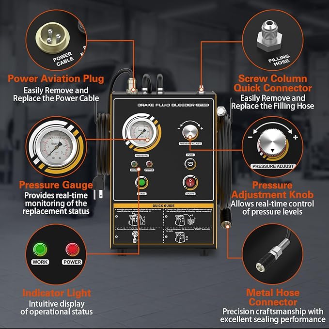 Automatic Brake Bleeder Kit,110V Brake Fluid Bleeder Machine,Fully Automatic Brake Bleeder kit,One-Person Operation,Air-Free Filling,Precise Pressure Control