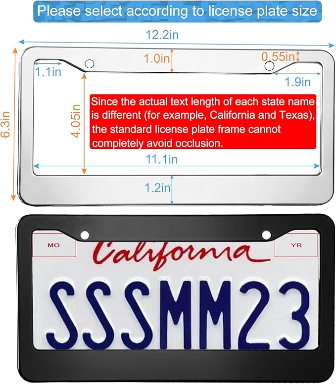 2PCS Chrome License Plate Frame, 2 Holes Silver Stainless Steel License Plate Frames, Universal Car License Plate Holder for Man, Licence Plate Frame and Screws, by Lengnoyp