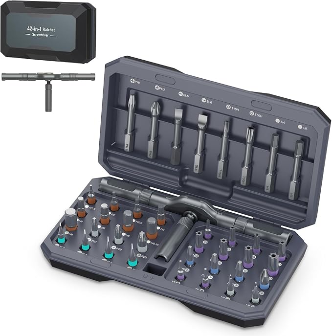 Upgraded 42 in 1 Magnetic Screwdriver Set, Ankilo DIY Ratchet Screwdriver Set, Multi Bit Magnetic Drive with 40 PCS Portable Repair Tool Kit for Home, Bike, Repairs - for Christmas Gifts (Grey)
