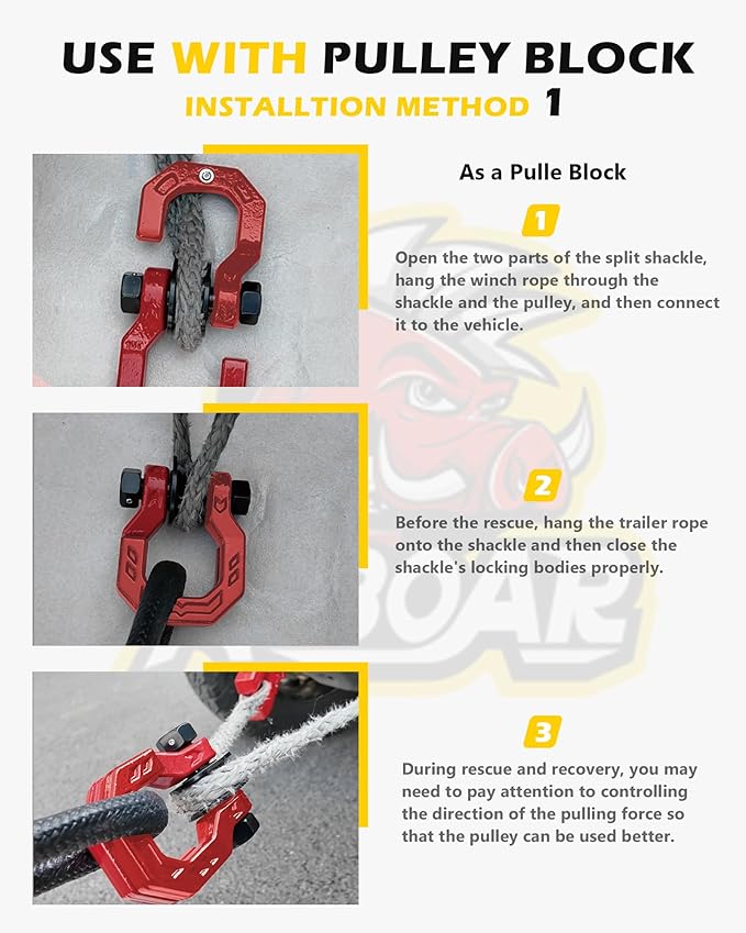 Snatch Block D-Ring Shackle Set, 3/4” Towing Winch Shackle & Snatch Pulley Block, Heavy Duty Separate D Ring Winch Shackle, 57320lbs(26T) Breaking Strength, for Off-Road Recovery, RedRed