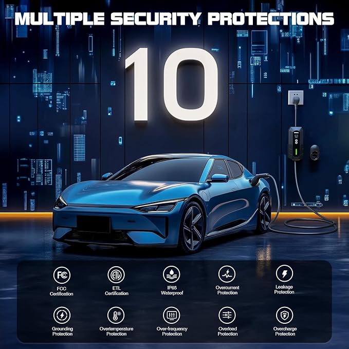 GRECELL Level 2 EV Charger, 32A/7.4KW Electric Vehicle Portable Charger with 25FT Cable, ETL Certified Level 2 Car Charger for All SAE J1772, 240V NEMA 14-50 Adjustable Current for Home & Travel