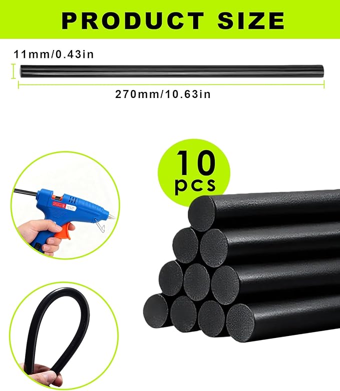 10 Pcs Black Hot Glue Sticks PDR Glue Sticks,Paintless Dent Remover Tool for Car Dent Repair,PDR Tools,Glue Gun Sticks,Home Improvement,Quick Daily Repair and DIY Small Craft Projects