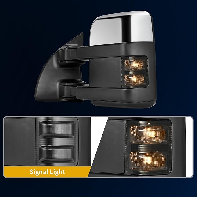 DWVO Towing Mirrors Compatible with 99-07 Ford F250 F350 F450 F550 Super Duty, LED Turn Signal Power Heated Telescoping Trailer Tow Mirror A Pair, Chrome