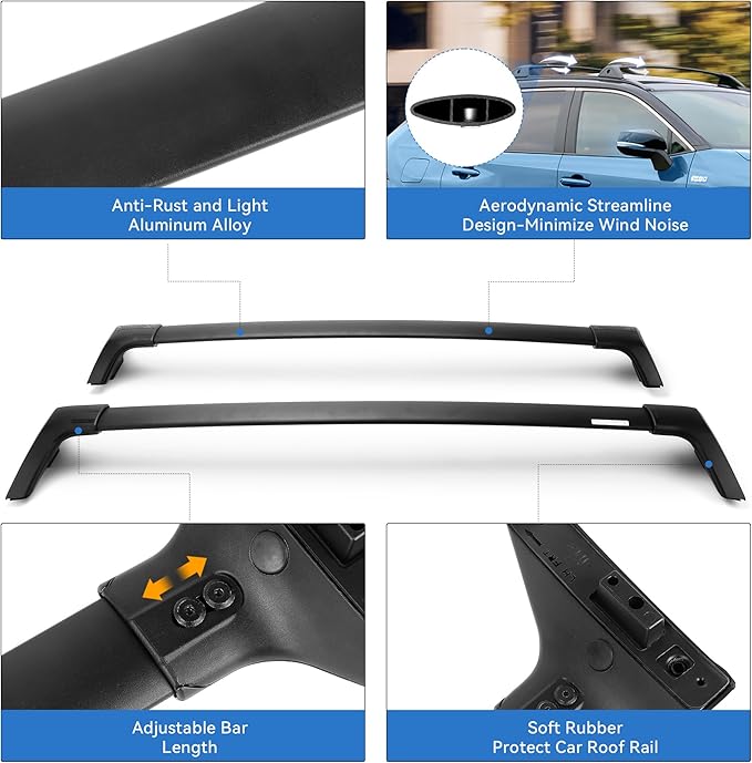 220LBS Roof Rack Cross Bars for 2019-2025 RAV4 XLE XSE Premium Limited Hybrid LE with Side Rails, Lockable Aluminum Crossbars Cargo Rooftop Luggage Canoe Kayak Bicycle roof Bag