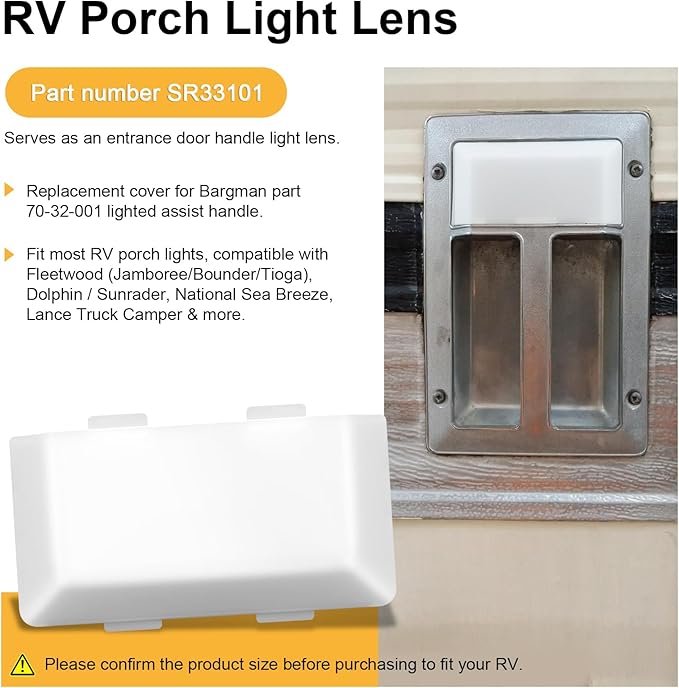 SR33101 RV Porch Light Lens Cover Replacement for Bargman Door Handle Lights, RV Exterior Light Cover for Lance/Fleetwood/Dolphin Camper Parts (4.1 x 2 Inches)