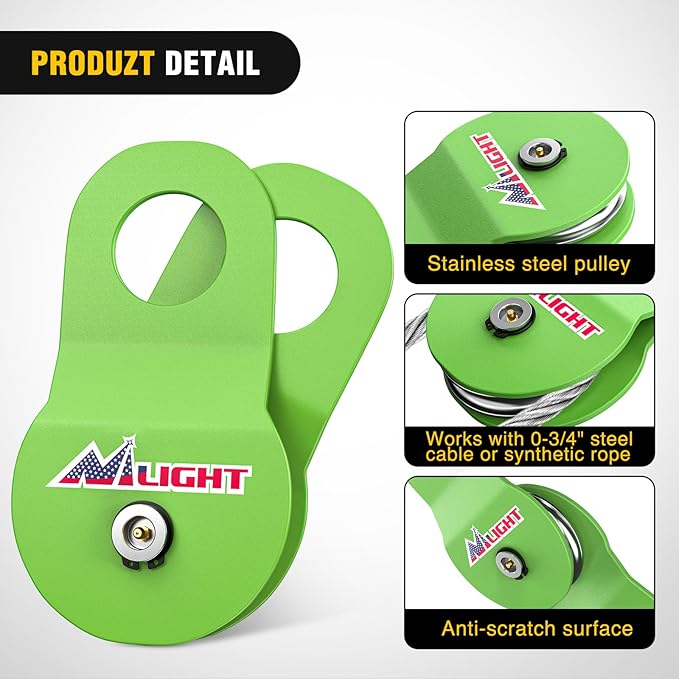 Nilight 8 Ton Winch Snatch Block Towing Pulley Blocks 17,000 LBS Capacity (Green), Winch Hook Accessories, Heavy Duty Offroad Recovery Accessory for Truck, Tractor, ATV & UTV
