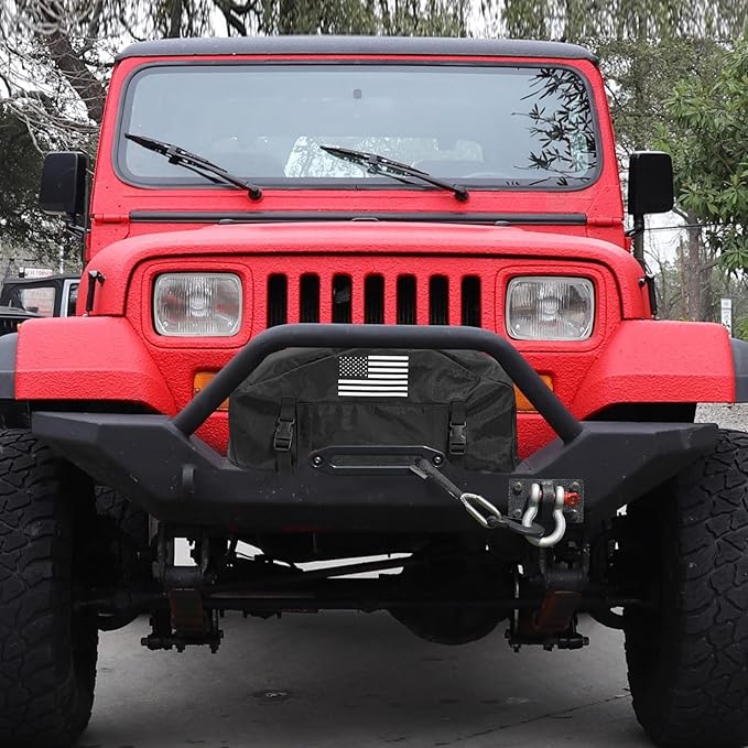 GEVINFA Winch Cover, 2025 Latest Flag Waterproof Dust-Proof Winch Protective Cover, Indoor & Outdoor Winch Accessories for 8000-13500 lbs Electric Winches With Adjustable UV Resistant Cover