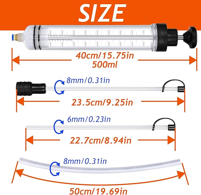 Liquid Extractor,500CC Fluid Extractor,Oil Pump with Hose,Automotive Syringe,Oil Suction for Oil Change with Extension Tubes