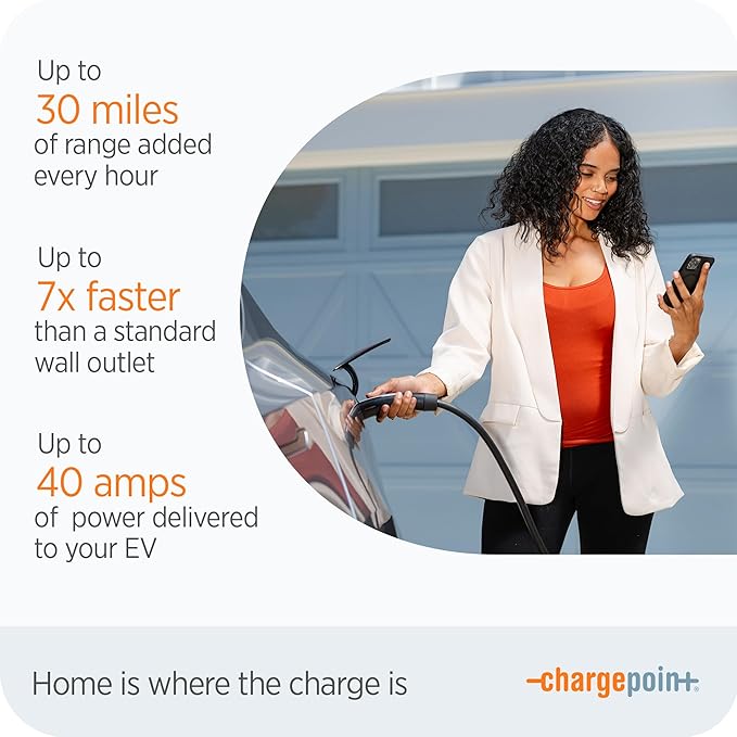 ChargePoint HomeFlex Level 2 EV Charger NACS, NEMA 6-50 Plug for Electric Car - Fast Smart Battery Power Charging at Home for Electric Automobile Vehicles