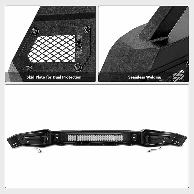 YHTAUTO Bull Bar Push Bar with Skid Plate Light Mount Fit Chevrolet Models, Silverado 1500 2022-2025, Heavy Duty Steel Brush Guard for Truck Front Bumper Textured Black Off Road Accessories