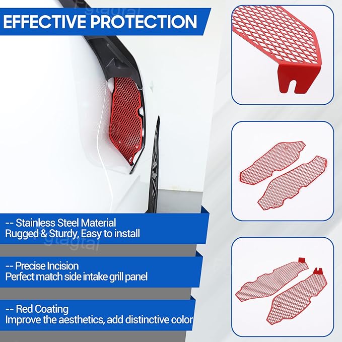 Side Intake Grill Guards Mesh Compatible with Chevrolet Corvette C8 2020-2025, Stainless Steel Side Radiator Guards Grille Vents Insert Mesh Accessories, 2Pcs (Red)