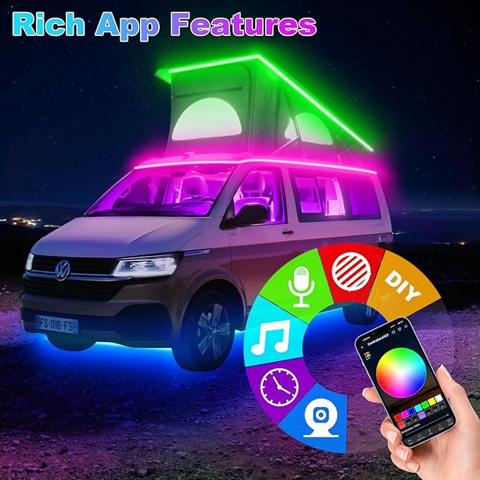 RV Awning LED Light Strip, 12V RGB Waterproof Underglow Led Light kit, Camper Awning Lights for RV Canopy Exterior, Travel Party, Van, Camper, Concession Trailer, Food Trucks (40FT)