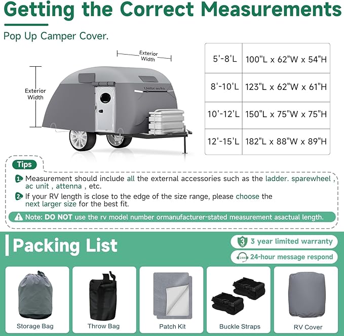 Umbrauto Teardrop Travel Trailer Cover Fits 5'-8' Trailers, 7 Layers Top Heavy Duty Waterproof Camper Cover with Windproof Strap for R-Pod Trailers, Clamshell Trailers