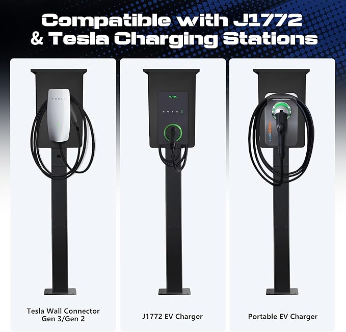 Weatherproof Pedestal with Roof for Tesla Gen3 EV Charging Stations | Heavy-Duty Stand with Top Cover, Compatible with Tesla Mobile Connector & J1772