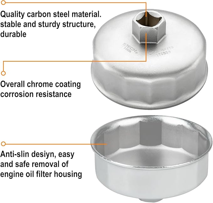 Jetech Oil Filter Cap Wrench for Toyota Nissan Subaru Kia, 79mm 15 Flute Precision Oil Filter Cap Remover Tool Socket Type