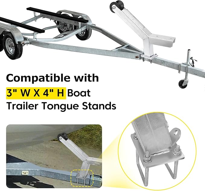 Boat Trailer Winch Post with Trailer Roller Compatible with 3" W X 4" H Trailer Tongue Winch Stands, Height Adjustable Boat Winch Mounts, Galvanized Steel