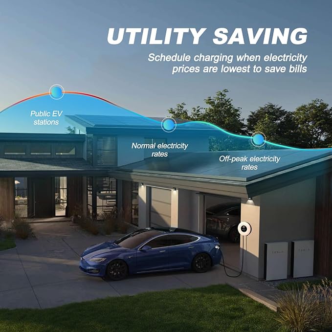 Level 2 EV Charger, 40Amp 9.6KW Fast Wall Home Charging Station-NEMA 14-50 EVSE w/ J1772 Connector, 240V NEMA 14-50 Plug-WiFi & APP Enabled,27.3ft Charging Cable, EC41 White