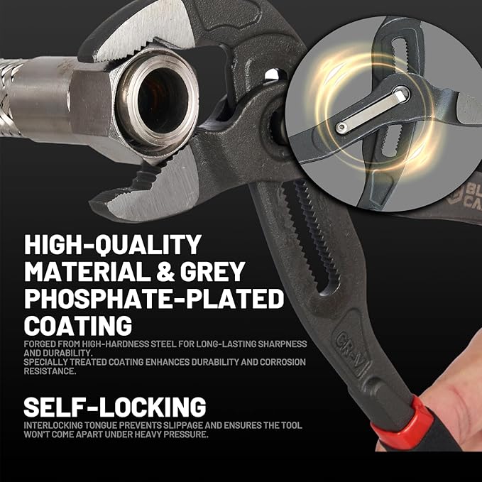 BLACK CANYON Groove Joint Plier 12in, V-Jaw Tongue and Groove Plier with Fast Adjustable 30 Jaw Positions, 50 Cr-V Steel, Ergonomic Handle for Automotive Repairs, Nuts, Bolts, Plumbing, Gripping