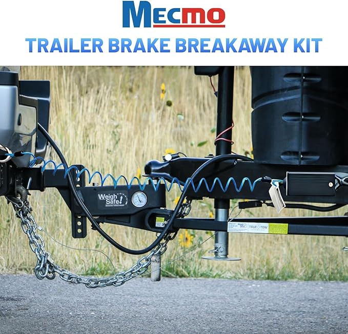 MECMO Trailer Breakaway Switch 4ft Brake Away Coiled Cable Large Carabiner, RV Camper Trailer Emergency Electric Break Switch with 4 Feet Stainless Steel Spring Towing Wire Safety Lanyard w/Pull Pin