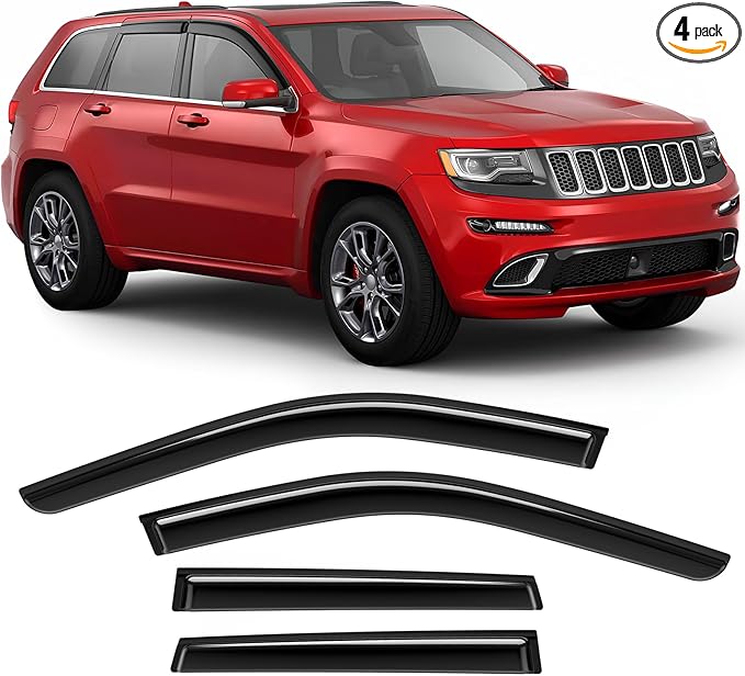 Rain Guards Fit for Jeep Grand Cherokee 2011-2022, Extra Durable Tape-on Side Window Deflectors, Wind Deflectors, Grand Cherokee Rain Guard Black 4 PCS
