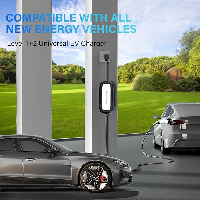 Level 1+2 EV Charger, 16Amp 120V /240V, Portable Electric Vehicle Charger,21Ft Charging Cable NEMA 6-20 Plug NEMA 5-15P Adapter, Plug-in Home EV Charging Station for SAE J1772 EVs