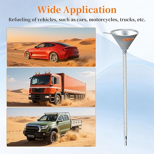 24.4" Steel Bendable Spout Funnel with Filter for All Automotive Oils, Metal Flexible Long Funnels for Automotive Use for Transmission Fluid, Diesel Fuel, and Other Liquids, with Gloves