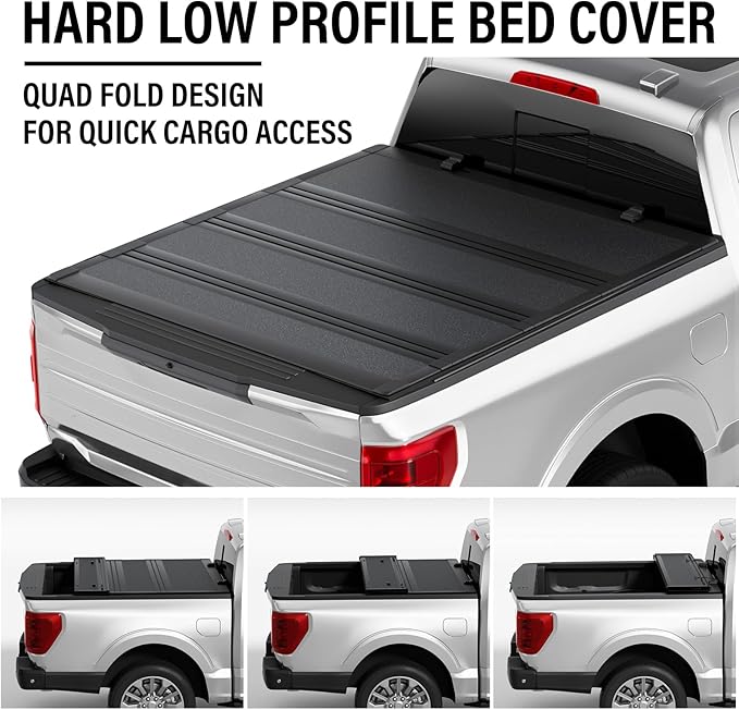Hard Low Profile Quad-Fold Aluminum Truck Bed Tonneau Cover Compatible with 2015-2026 Ford F150 | F150 Lightning 5' 5" Bed (66")