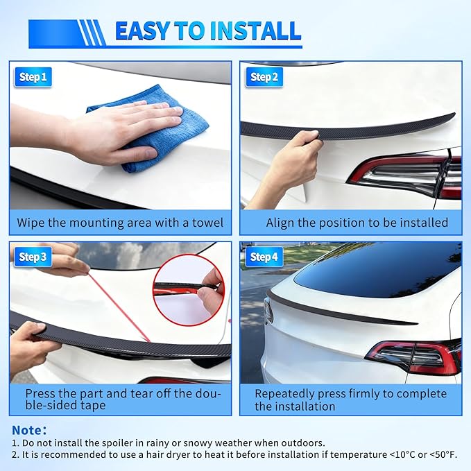 Nilight Spoiler Fit for Tesla Model 3 2017-2023 Spoilers for Cars Rear Spoiler Wing Sporty Appearance Rear Trunk Lip Exterior Accessories No-Drill Installation ABS Carbon Fiber Pattern, Glossy Black