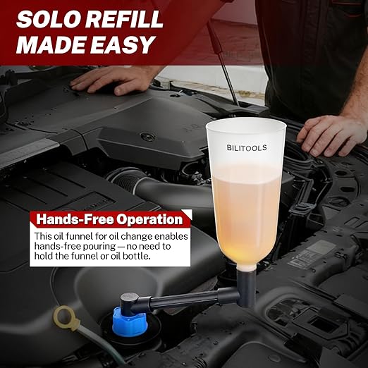 BILITOOLS 20-Piece Oil Funnel Kit for Engine Oil Change, 2.2 QT Automotive Funnel Set with 15 Adapters & Air Filter Regulator, One-Hand Operation, Compatible with GM, VW, Ford, BMW, Audi and More
