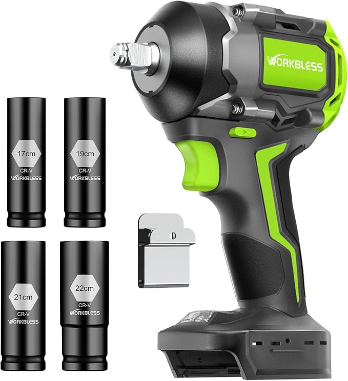 850Nm (630Ft-lbs) Cordless Impact Wrench for Makita 18V Battery, Brushless 1/2 Impact Gun, Electric Impact Wrench for Car Tire, Mower Lug Nut, 3-Speed, 4 Cr-V Sockets(BATTERY NOT INCLUDE)