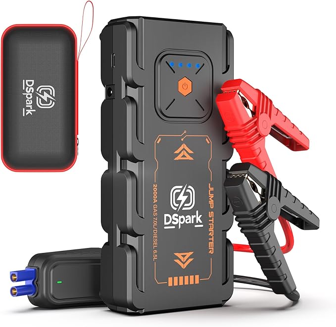 G21C 2000A Jump Starter Portable Portable Battery Booster for 7.0L Gas and 6.5L Diesel Engines 12V Jump Box with USB Quick Charge LED Flashlight with DC Power Out 12.5v-16.8V-10A