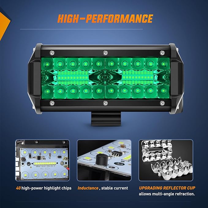 Nilight 6.5 Inch LED Light Pods Green Triple Row 2PCS 120W Flood Spot Combo Off Road Driving Fog Fishing Hunting Emergency Safety Signal Deck Trailer Lighting for UTV Pick-up Van Boat Tractor