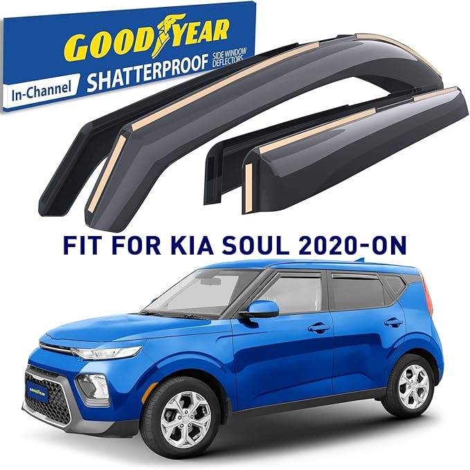 Goodyear Shatterproof in-Channel Window Deflectors for Kia Soul 2020-2026, Rain Guards, Window Visors for Cars, Vent Deflector, Car Accessories, 4 pcs - GY003493