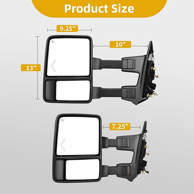 DWVO Towing Mirrors for Ford F-250 F-350 F-450 F-550 Super Duty 1999-2007 & Excursion 2001-2005 - LED Turn Signal, Heated, Telescoping, Power Adjustable, Black