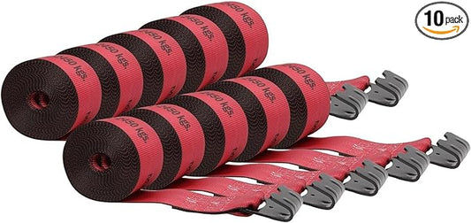 Mytee Products Kinedyne Winch Straps 4" x 30" Red Heavy Duty Tie Down with Flat Hooks WLL# 5400 lbs | 4 Inch Cargo Control for Flatbed Truck Utility Trailer (10 Pack)