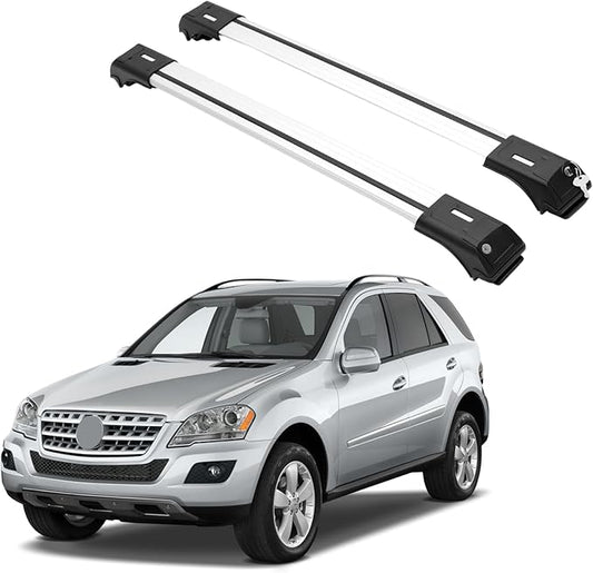 ERKUL Roof Rack Cross Bars for Mercedes Benz ML Class W164 2006-2011 | Aluminum Crossbars with Anti Theft Lock for Rooftop | Compatible with Raised Rails - Silver