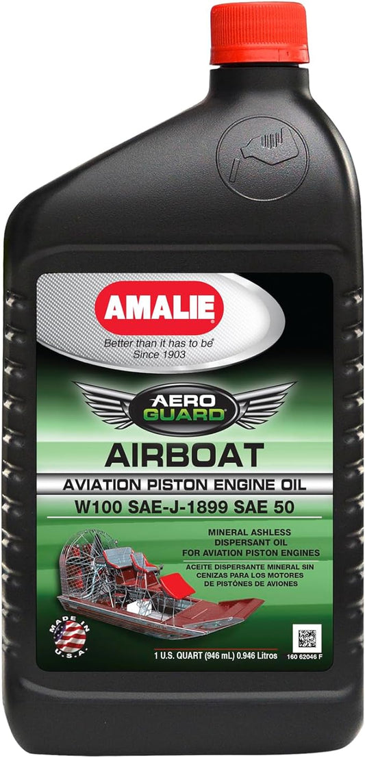 AMALIE Airboat Piston Engine Oil W100 SAE 50 (160-62046-56) 1 Quart Bottle, Pack of 12 | Made in USA