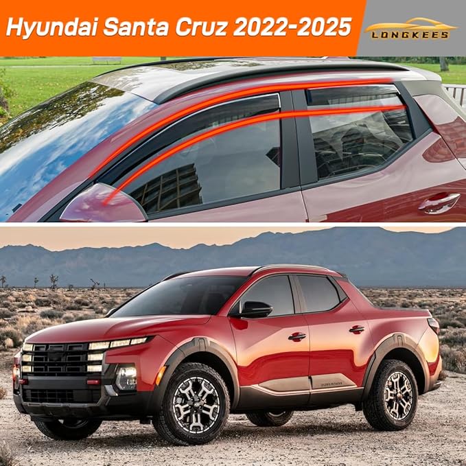 in-Channel Window Visors Rain Guards FIT Hyundai Santa Cruz 2022-2025 (2022-2025) – 4-Piece in-Channel Dark-Smoke Polycarbonate Vent Deflectors
