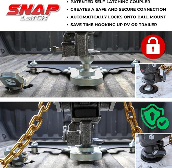 GEN-Y Hitch Fifth Wheel to Gooseneck SnapLatch Coupler - 1,500 LBS - 4,500 LBS Pin Weight Range - 30K LBS Towing Capacity - Compatable with 2 5/16" Gooseneck Ball - Silver