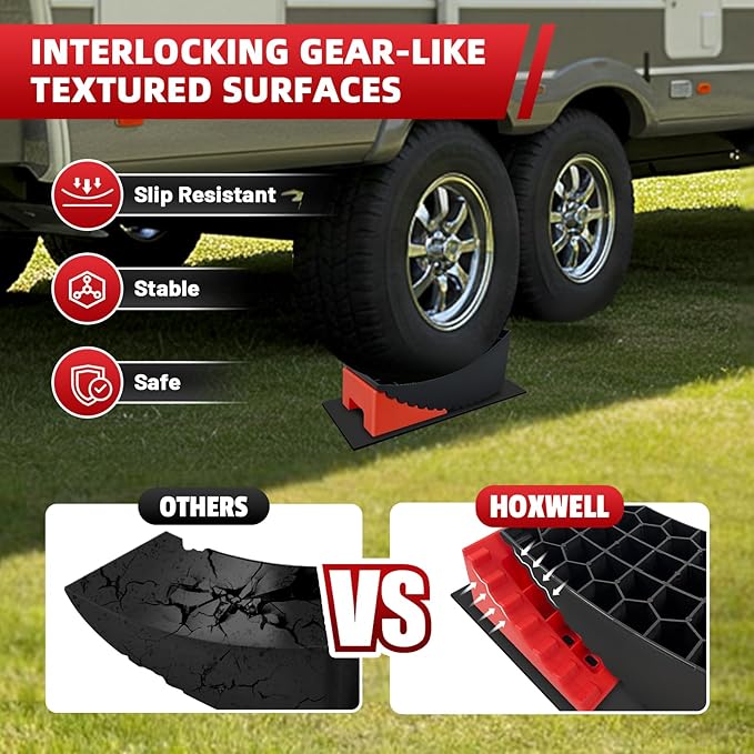 Car Tire Change Ramp 6.3" Tire Lift, 1 Pc Travel Trailer Tire Change Ramp, Curved Leveling Block with Chock & Anti-Slip Mat, Fits Dual Axle Travel Trailer RV Camper, Lift Up to 6.3", 35000 GVW