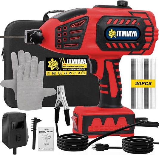 Handheld Welder 110V ARC Portable Stick Welding Machine IGBT Inverter 20-120Amps Stepless Current 1/16"-1/8" Electrodes Home Repair DIY Work for Beginner (Red)