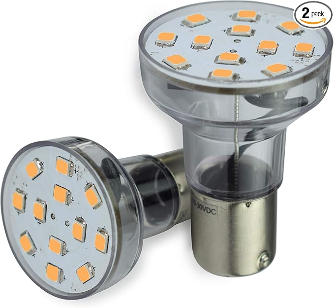 Leisure LED RV Trailer Motorhome LED Spot Light 1156 1139 1141 1383 LED Bulb 2 Watt 275 Lumen WW 10-30Volt 12Volt Long Neck (Warm White 3500K, 2-Pack Long Neck)