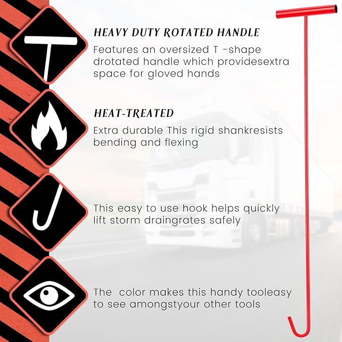 Zonon 4 Pack 31" Red Fifth Wheel Puller 5th Wheel Pin Puller for Semi Truck Cotter Spring Pulling Tool Solid Steel Dock Hooks Portable Type Lifting J Hook for Pulling Storm Drain Manhole Covers