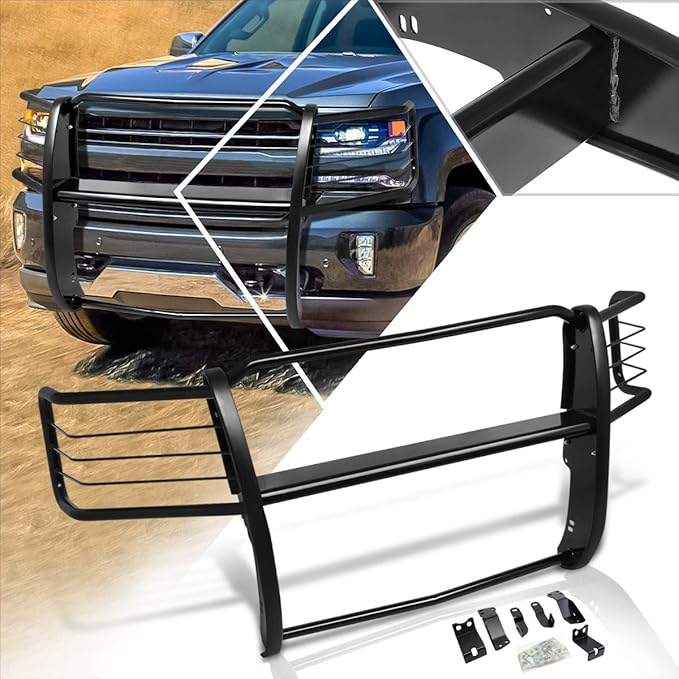 Compatible with Chevy Silverado 1500 2014-2018 Front Bumper Brush Grille Guard Protector,Black