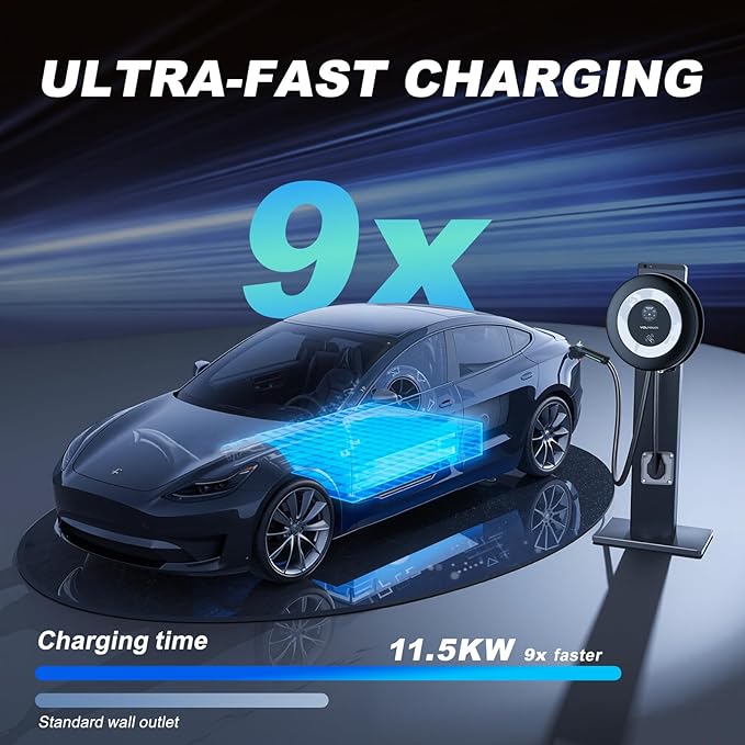 Level 2 EV Charger, 11.5KW /50A Fast Wall Home Charging Station, 27.3ft Charging Cable with Smart App (WiFi), 240V EV Charger with NEMA 14-50, EVSE J1172 Connector for Electric Car EC51B
