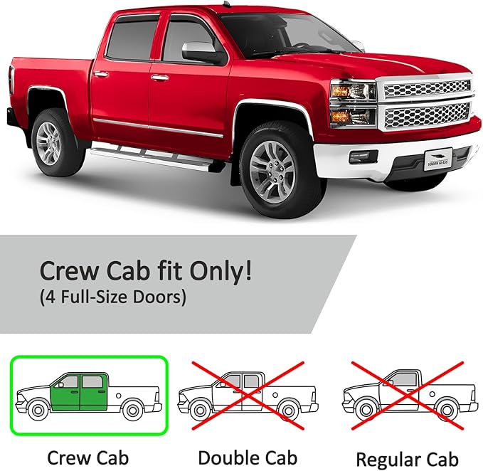 Voron Glass in-Channel Extra Durable Rain Guards for Trucks Chevrolet (Chevy) Silverado/GMC Sierra 2014-2018 Crew Cab, Window Deflectors, Vent Window Visors, 4 Pieces - 220009