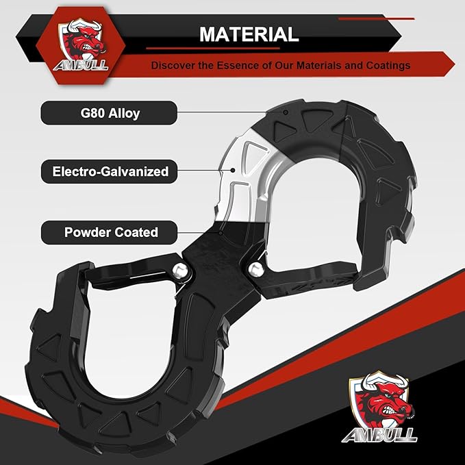 3/8 Tow Hook, Winch Hook for Off-Road Recovery, Towing Shackle 33000 Lbs, G80 Heavy Duty Strength Integrated Winch Quick Shackle, Black