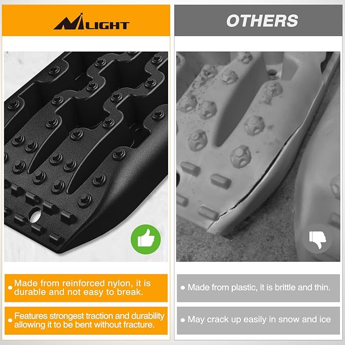 Nilight Recovery Off-road Traction Boards Emergency Tire Ladder Mats For 4WD 4X4 Mud Sand Snow with 2PCS Mounting kit Zipper Bag 2 leashes (Black)