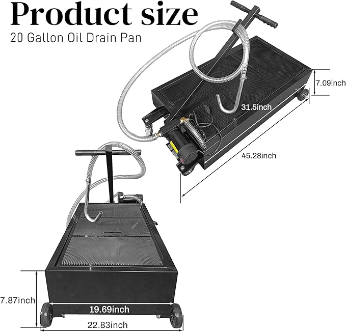 20 Gallon Oil Drain Pan with Electric Pump, Low-Profile Oil Pans for Changing Oil, T-Handle and J-Hook Makes Drain Easier, Black